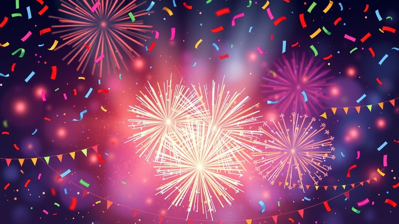 Celebration background with confetti and fireworks