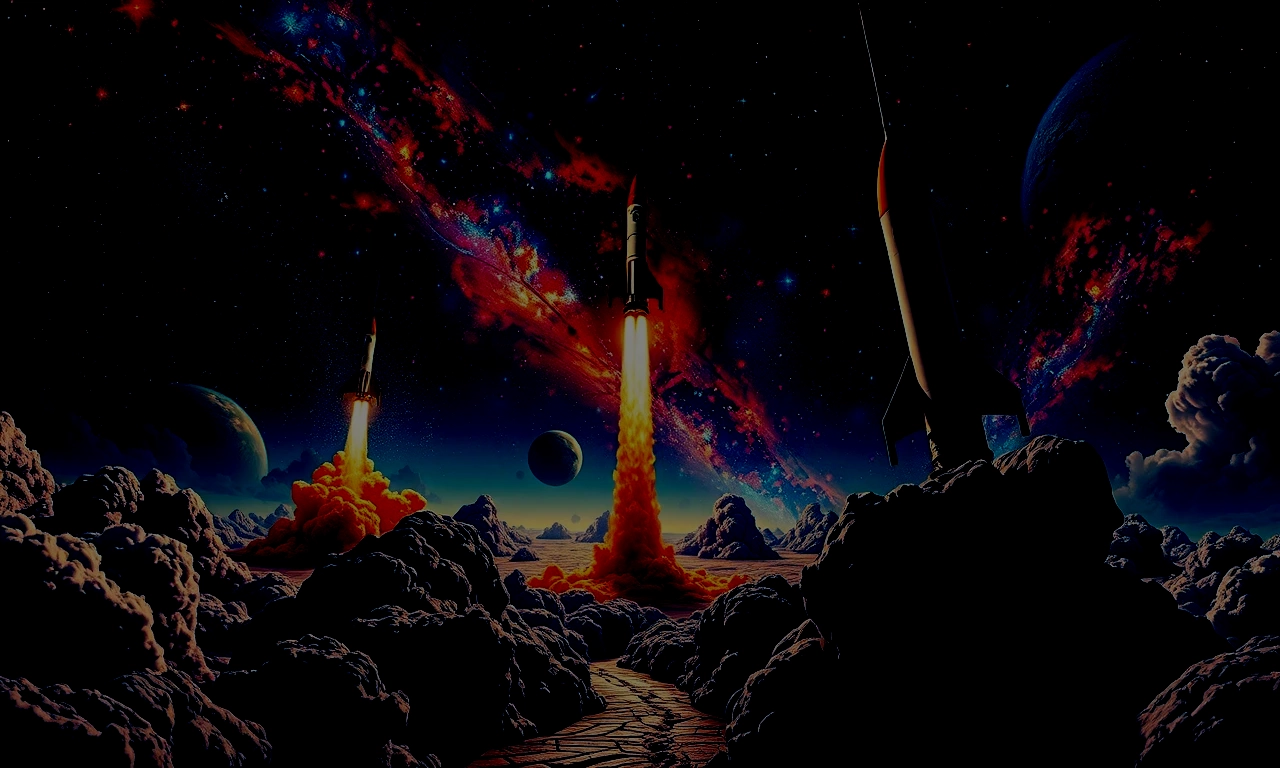 Cosmic casino background with rockets and stars